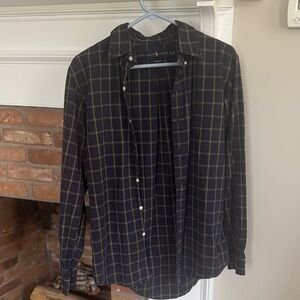 Ralph Lauren Men's Navy Blue, Green and Yellow Plaid Shirt